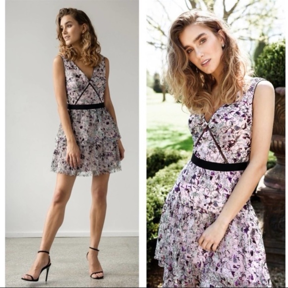 NWT self-portrait constellation sleeveless tiered mini dress US4